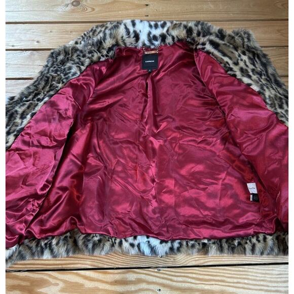 Express Cheetah Faux Fur Jacket Size Medium Women’s Black - Picture 4 of 9